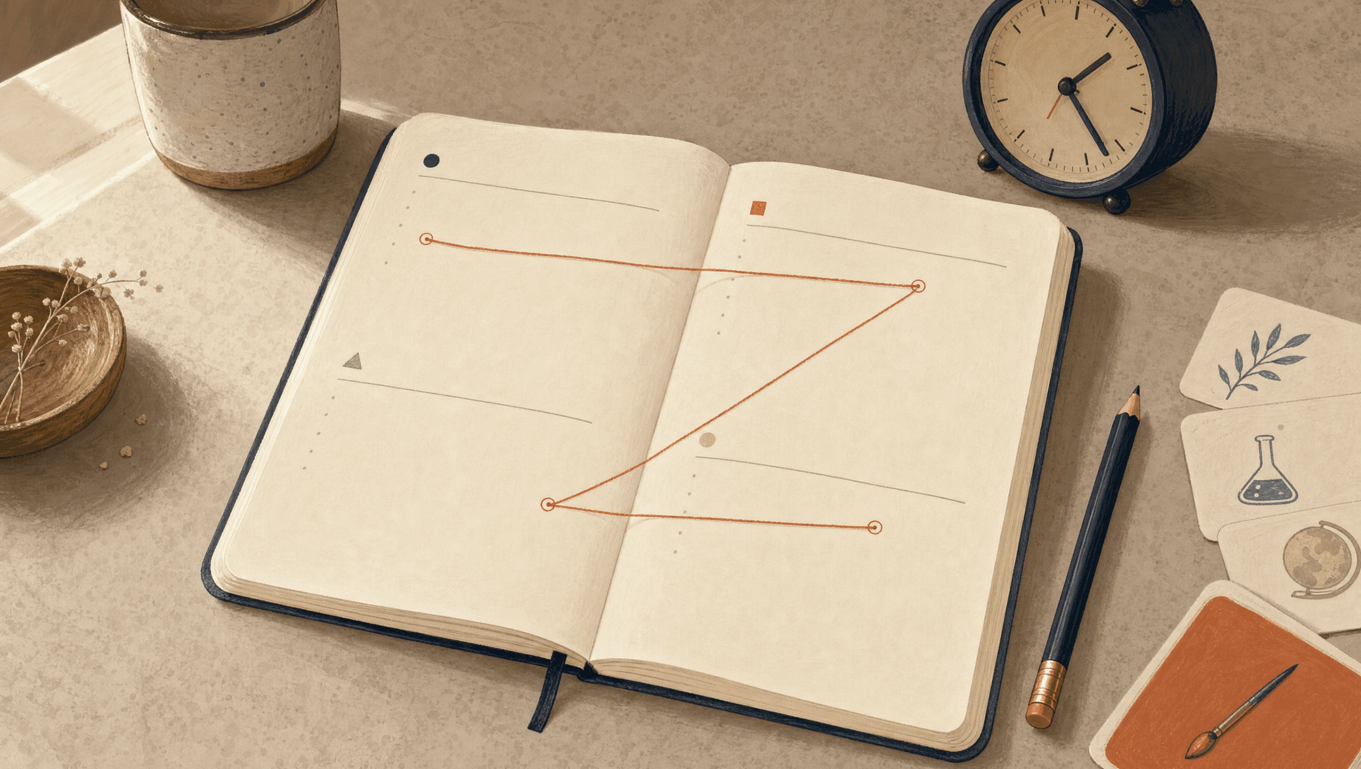 An open homeschool hours notebook beside pencils and a warm cup